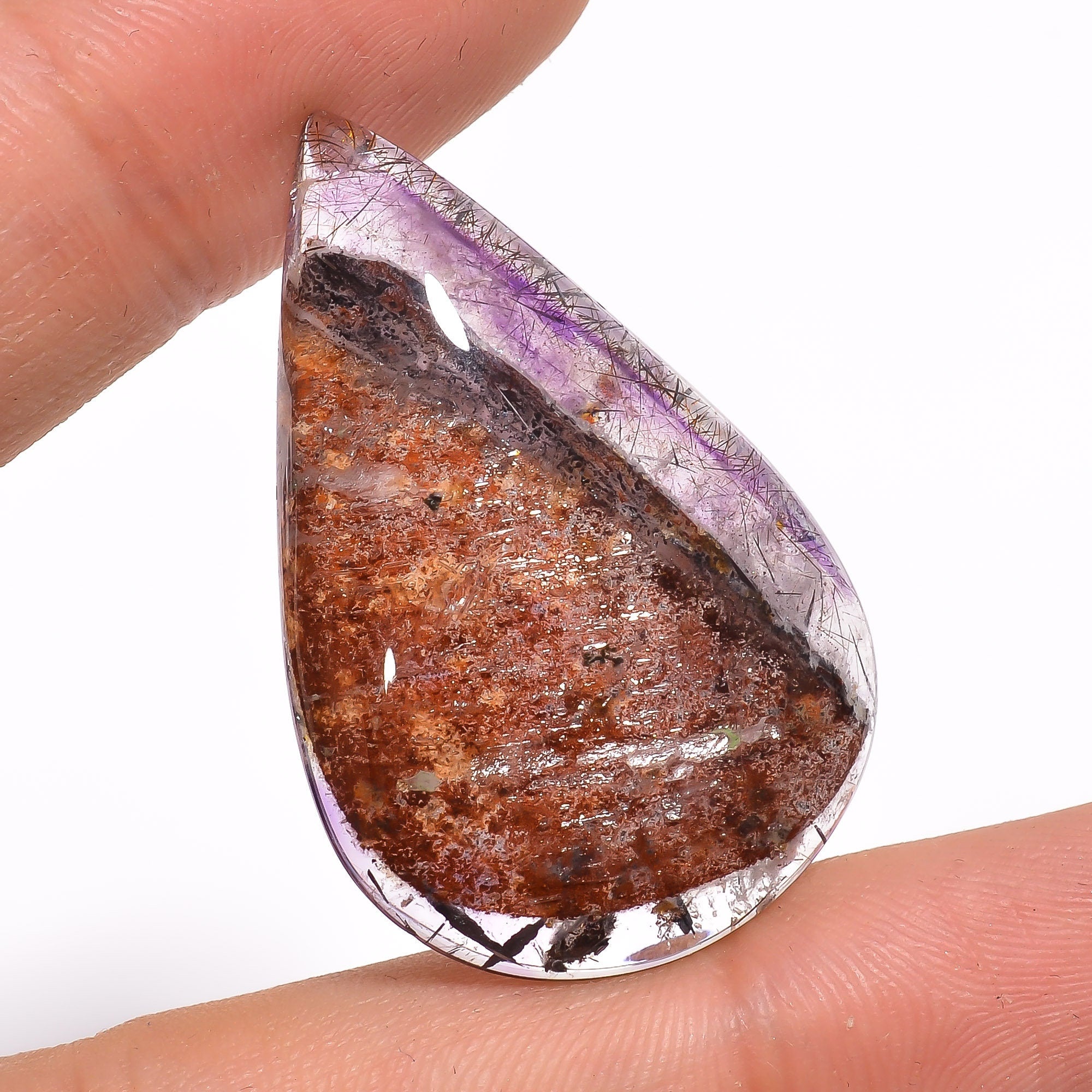 natural amethyst with iron and many inclusion super seven pear shape cabochon 35 5 ct 36x23x7 mm y 2420